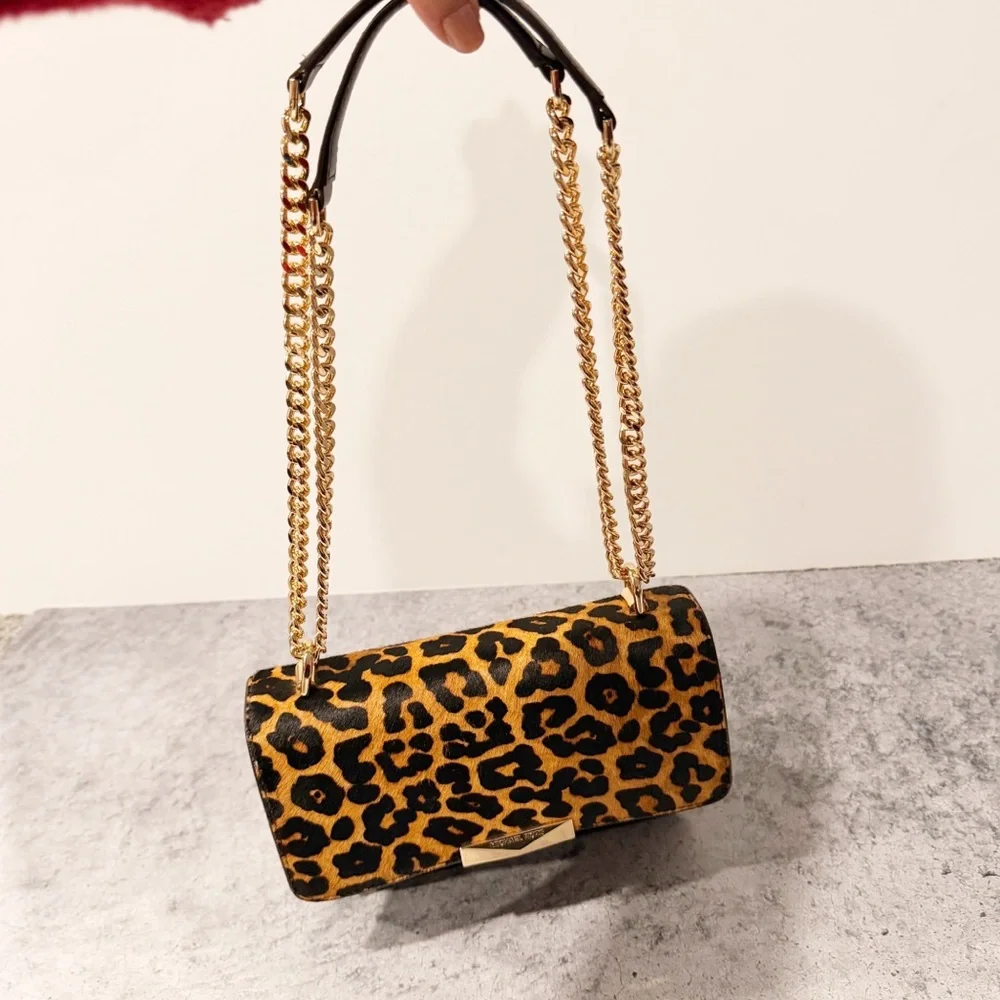 NEW Michael Kors Jade Large Gusset Crossbody Leopard Leather Handbag